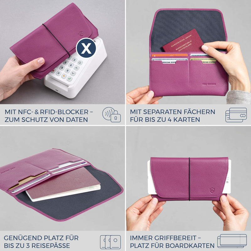Reisepasshülle mit RFID-Schutz & 4 Kartenfächer (Genarbt)