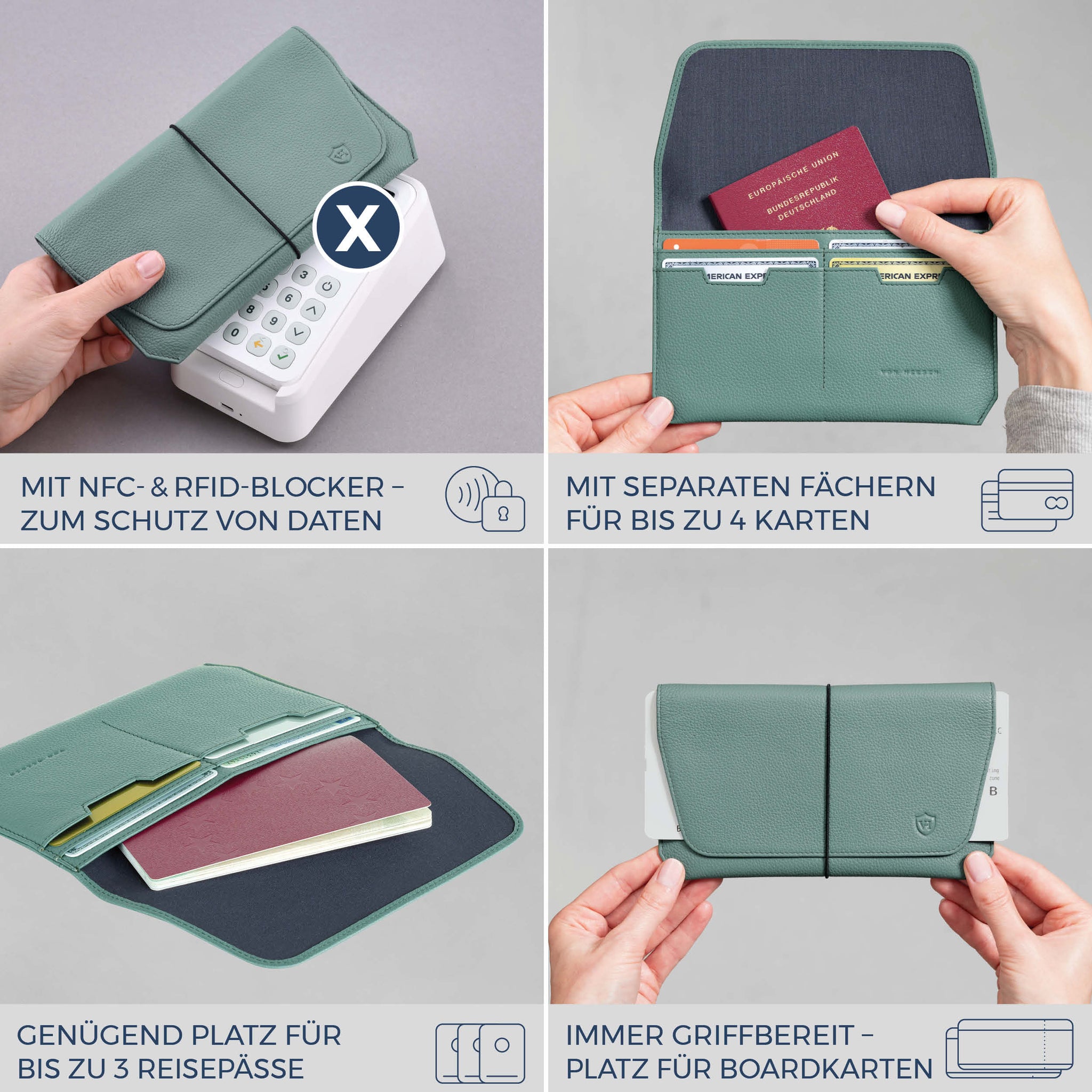 Reisepasshülle mit RFID-Schutz & 4 Kartenfächer (Genarbt)