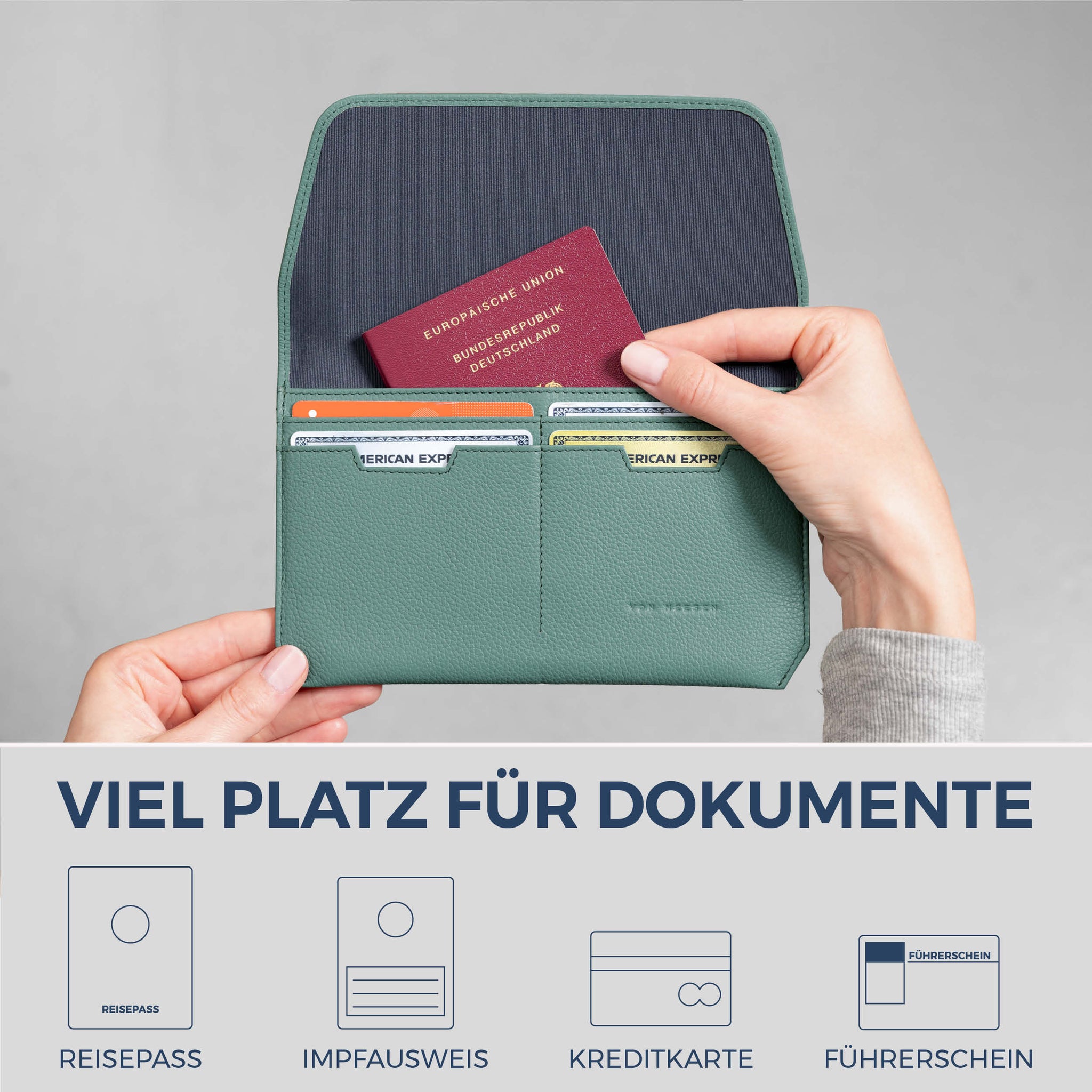 Reisepasshülle mit RFID-Schutz & 4 Kartenfächer (Genarbt)