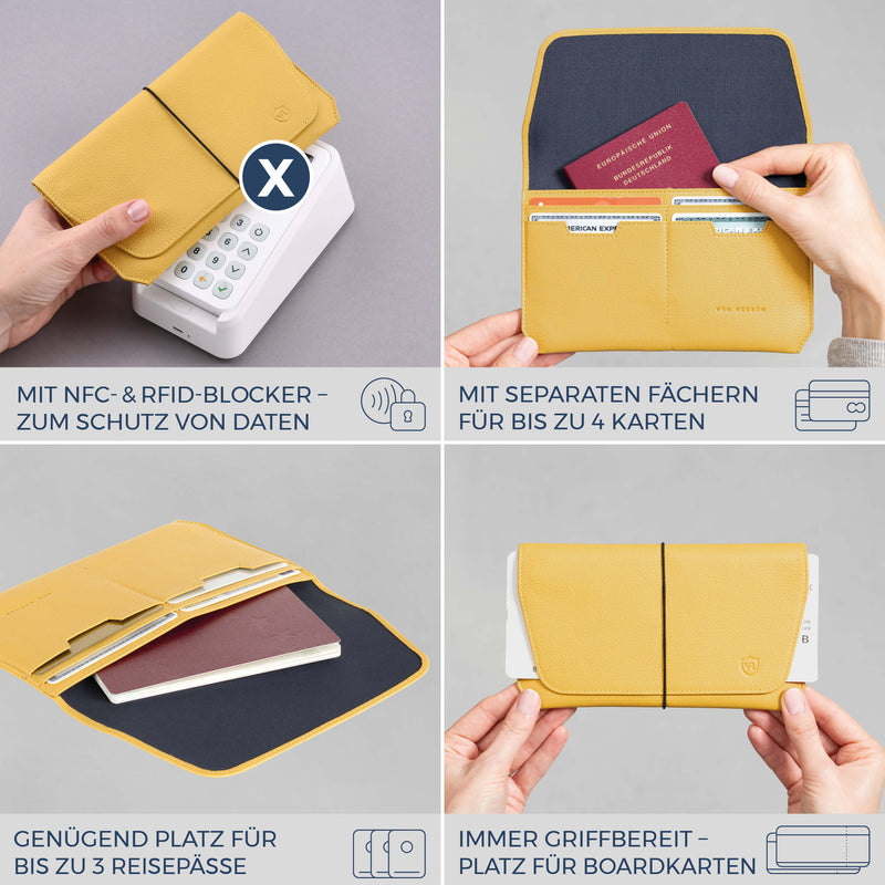 Reisepasshülle mit RFID-Schutz & 4 Kartenfächer (Genarbt)