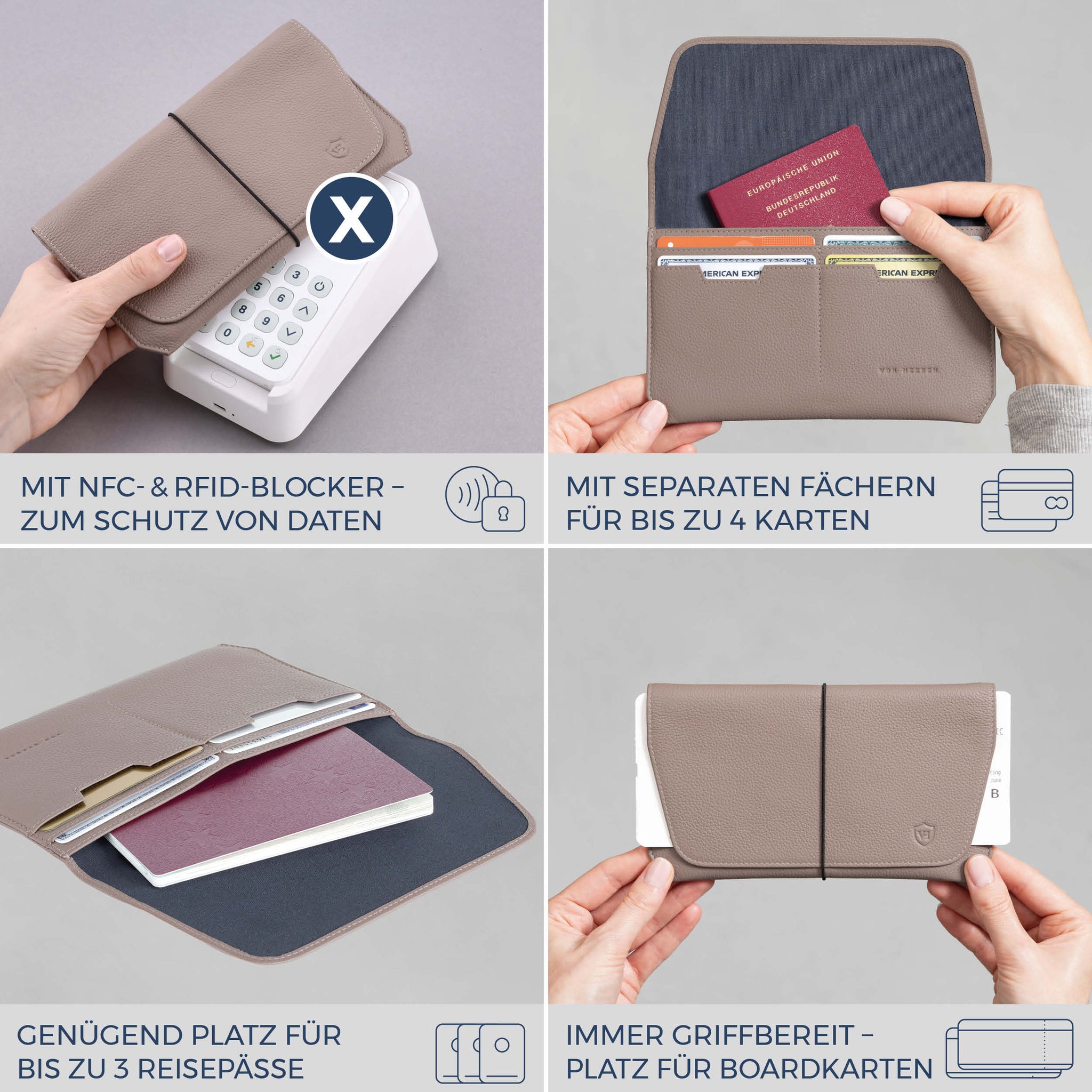 Reisepasshülle mit RFID-Schutz & 4 Kartenfächer (Genarbt)