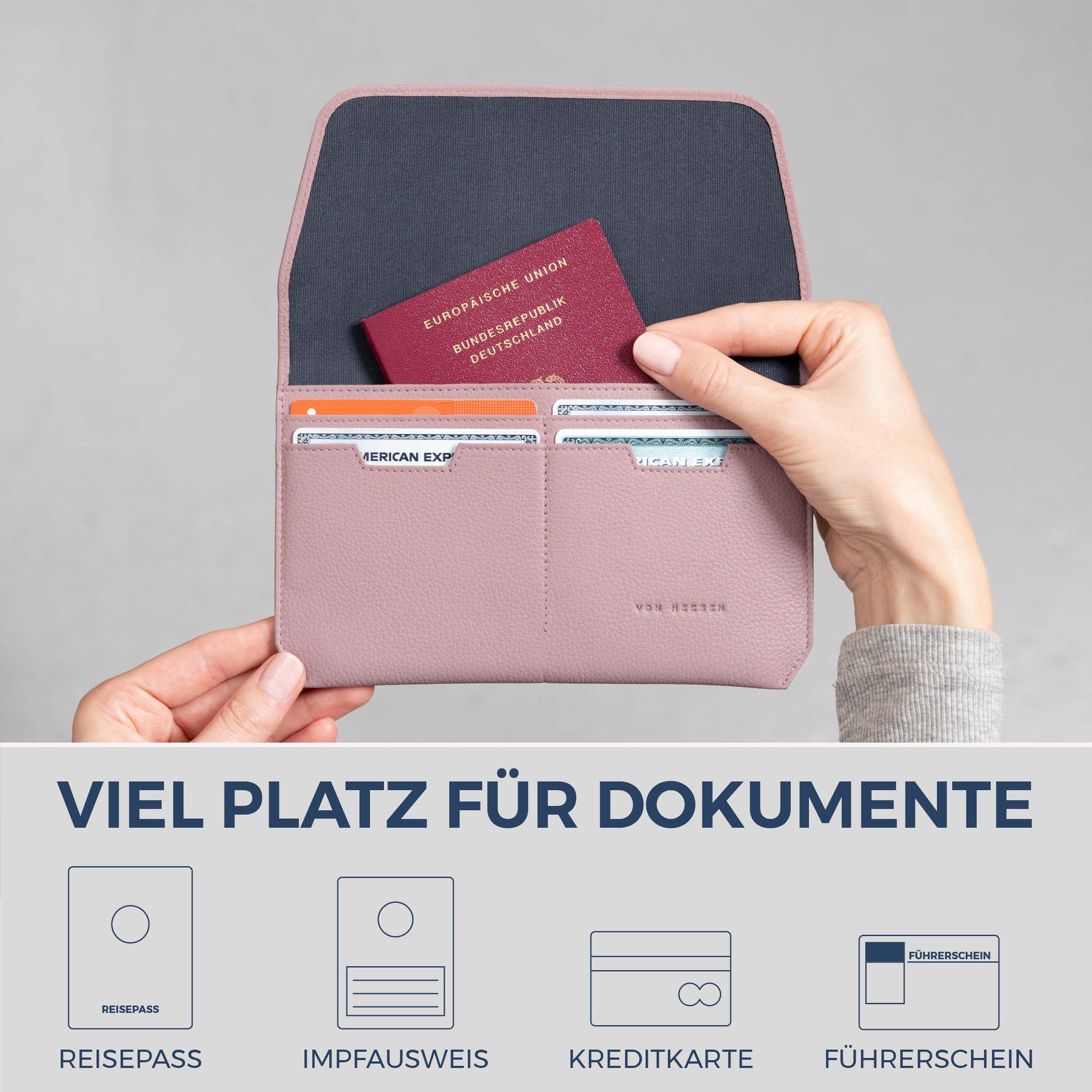 Reisepasshülle mit RFID-Schutz & 4 Kartenfächer (Genarbt)