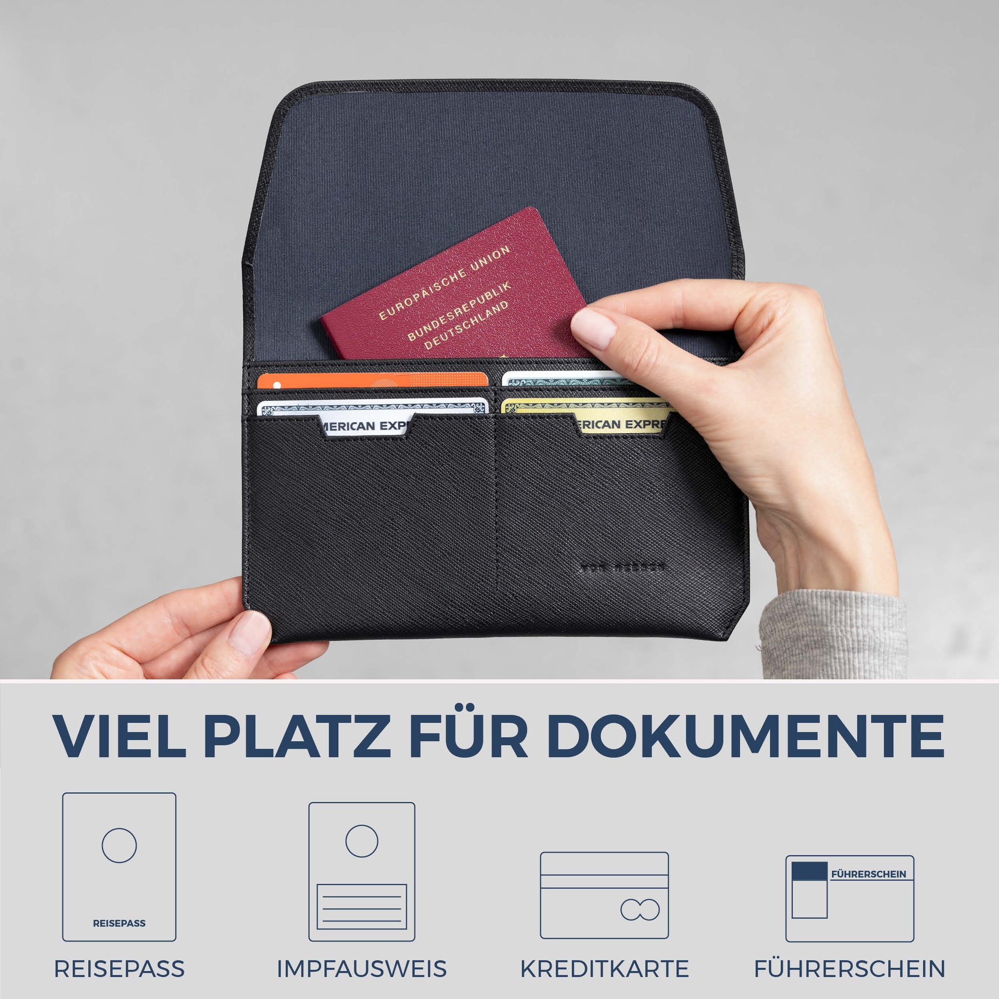 Reisepasshülle mit RFID-Schutz & 4 Kartenfächer (Saffiano)