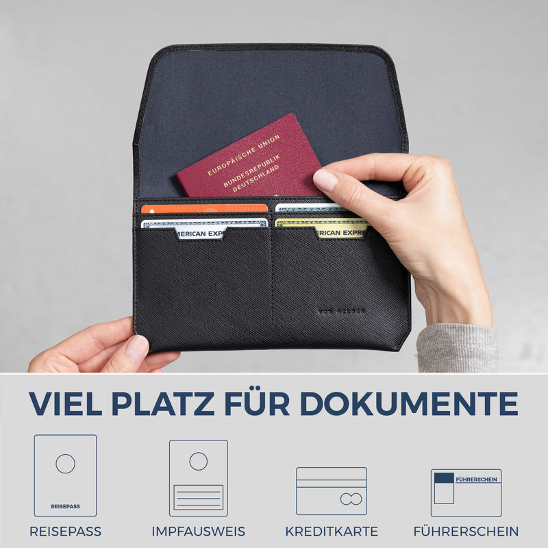 Reisepasshülle mit RFID-Schutz & 4 Kartenfächer (Saffiano)