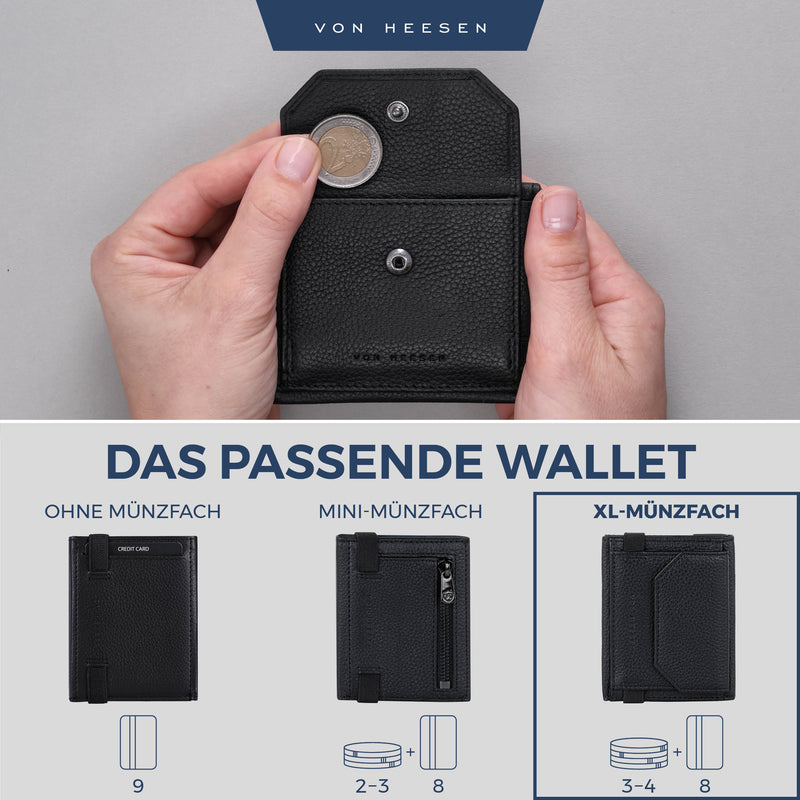 Slim Wallet mit RFID-Schutz, 5 Kartenfächer und XL-Münzfach