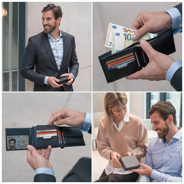 Geldbörse im Querformat mit RFID-Schutz und 13 Kartenfächer (carbon)