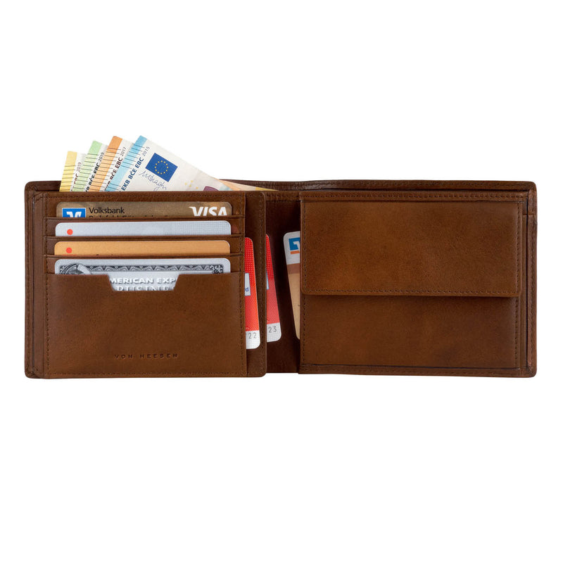 Geldbörse im Querformat mit RFID-Schutz und 13 Kartenfächer (cognac)