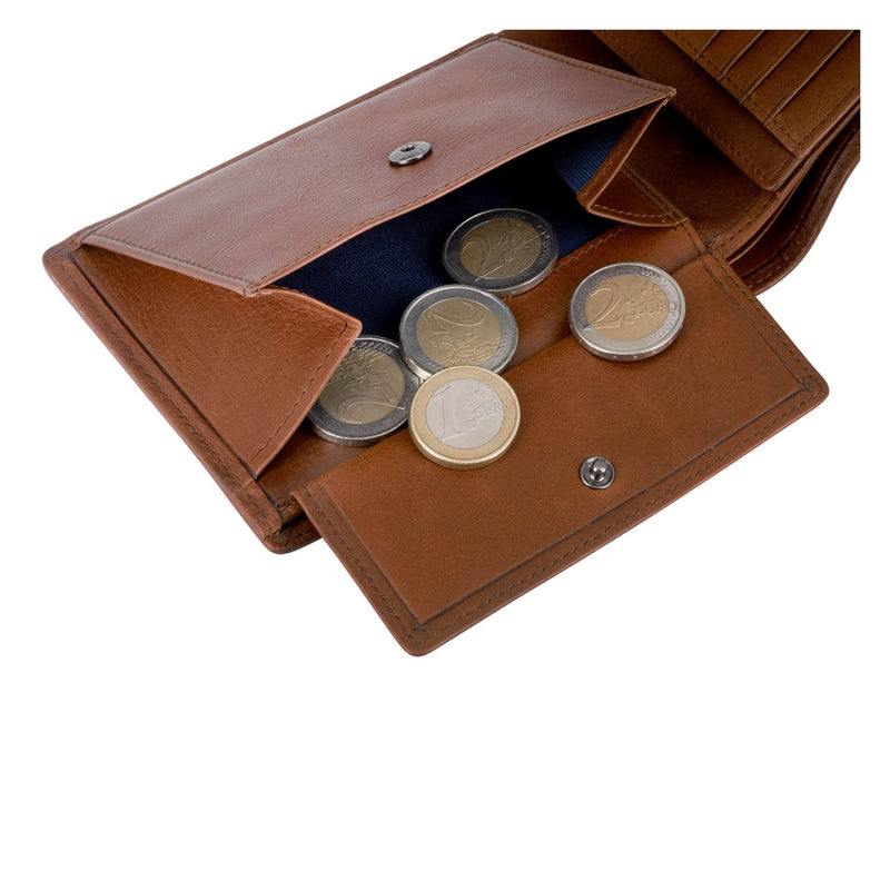 Geldbörse im Querformat mit RFID-Schutz und 13 Kartenfächer (cognac)