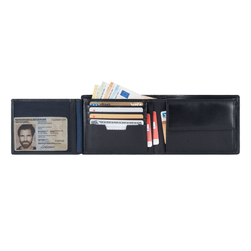 Geldbörse im Querformat mit RFID-Schutz und 13 Kartenfächer (schwarz)