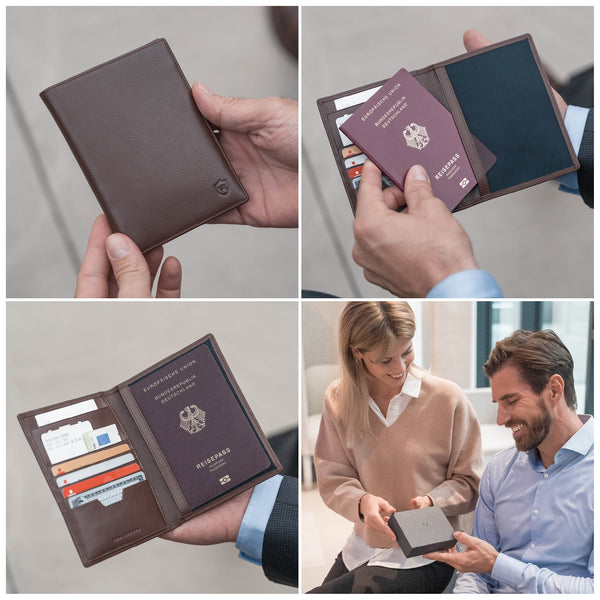Reisepasshülle für 2 Reisepässe mit RFID-Schutz und 6 Kartenfächern (braun)