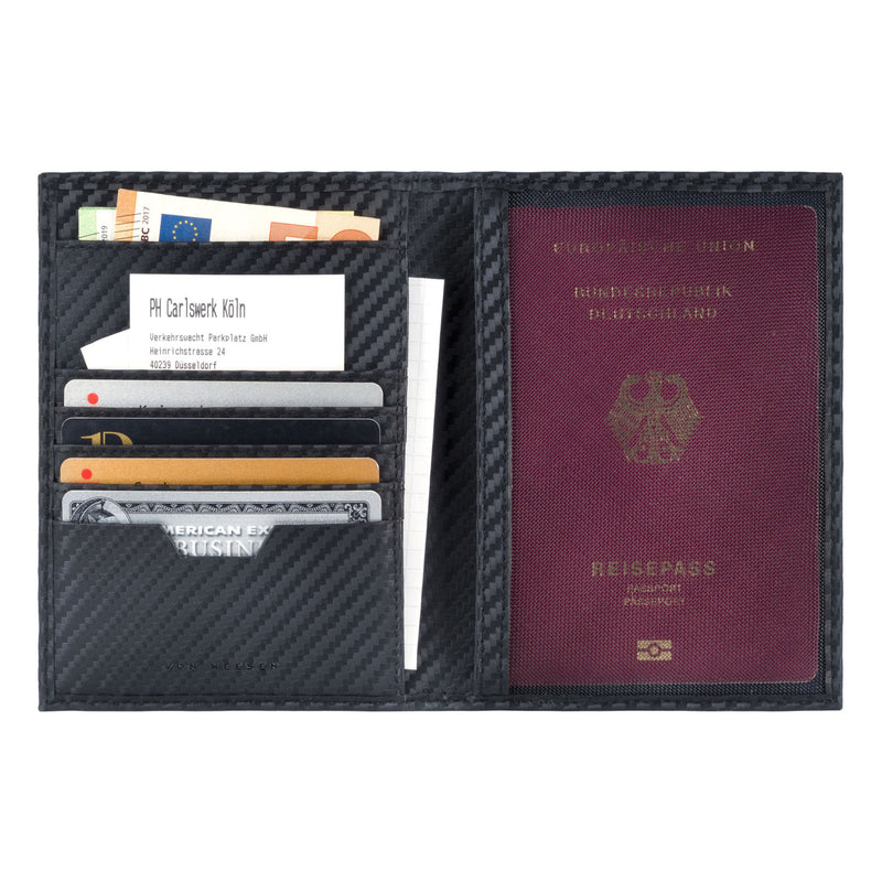 Reisepasshülle für 2 Reisepässe mit RFID-Schutz und 6 Kartenfächern (carbon)