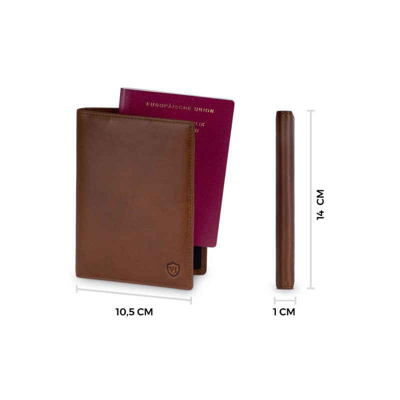 Reisepasshülle für 2 Reisepässe mit RFID-Schutz und 6 Kartenfächern (cognac)