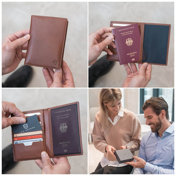 Reisepasshülle für 2 Reisepässe mit RFID-Schutz und 6 Kartenfächern (cognac)