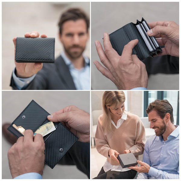 Visitenkartenetui mit RFID-Schutz und 6 Kartenfächern (carbon)
