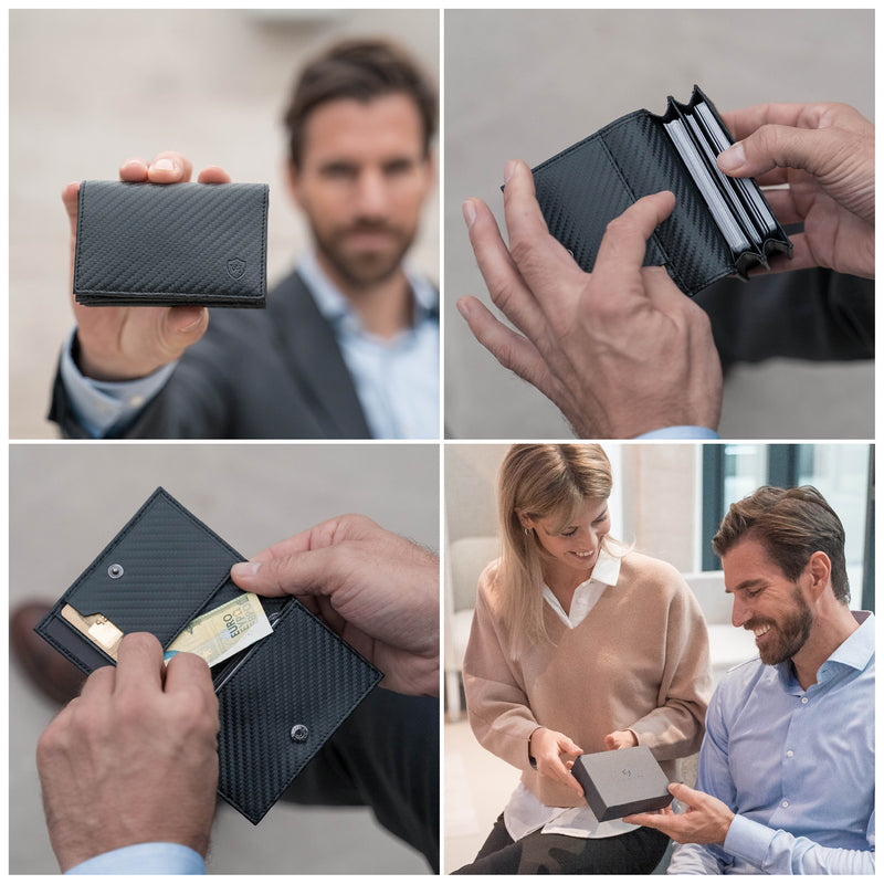 Visitenkartenetui mit RFID-Schutz und 6 Kartenfächern (carbon)