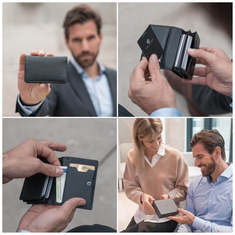 Visitenkartenetui mit RFID-Schutz und 6 Kartenfächern (schwarz)