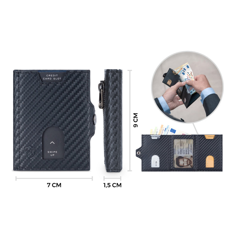 Whizz Wallet mit RFID-Schutz, 5 Kartenfächern und Mini-Münzfach (carbon)