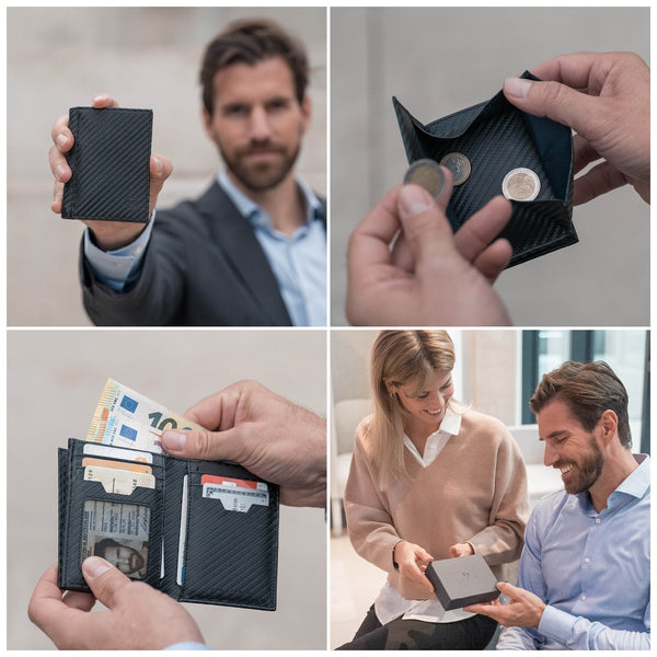 Geldbörse mit RFID-Schutz, 8 Kartenfächern und XXL-Münzfach (carbon)