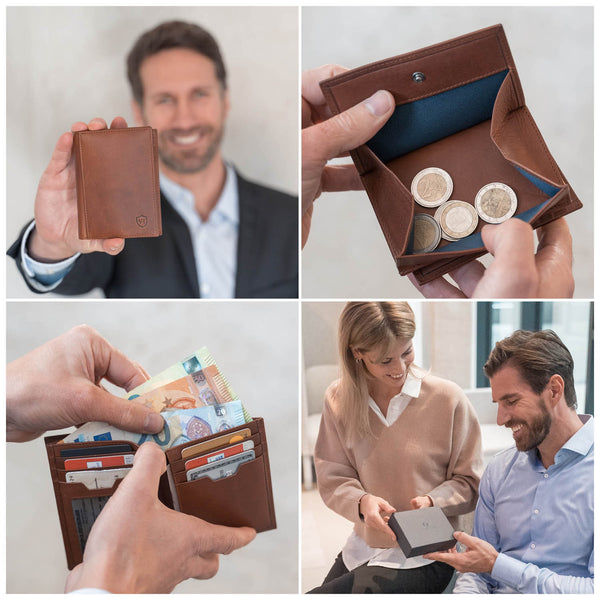 Geldbörse mit RFID-Schutz, 8 Kartenfächern und XXL-Münzfach (cognac)