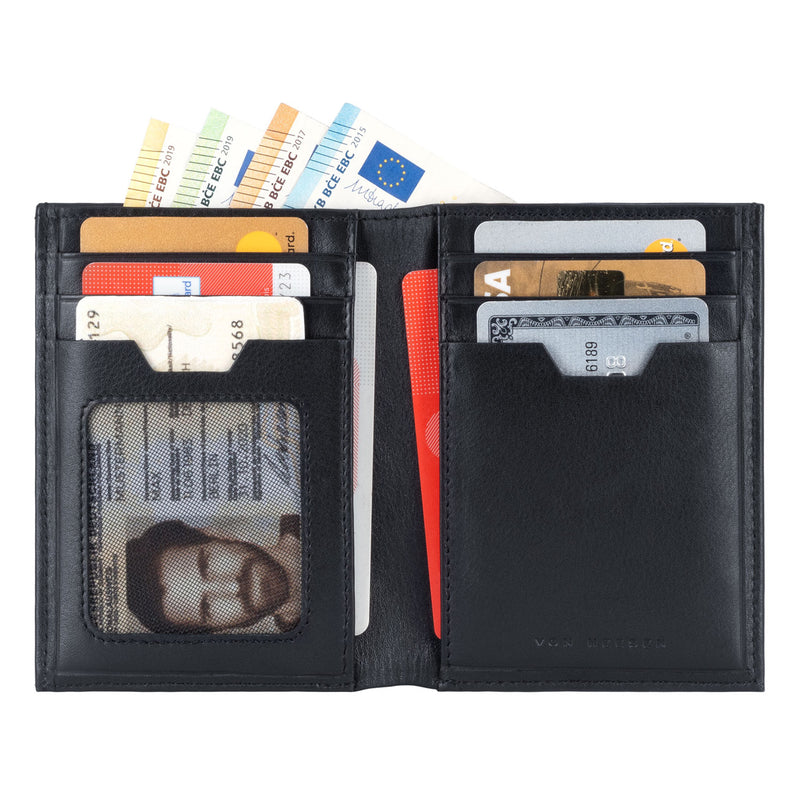 Geldbörse mit RFID-Schutz, 8 Kartenfächern und XXL-Münzfach (schwarz)